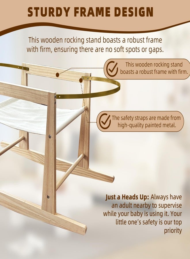 Calvana Wooden Rocking Basket Stand Compatible with Moses Baskets for Newborns, Locking Mechanism & Adjustable Strap, Natural Wood, 35" x 18.5" x 19", Basket Not Included - Image 4